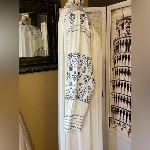 Mykonos 5 Star ⭐️ Favorite Boho Embroidered Long Maxi Gown In Cotton + Linen - Picture 9 of 15